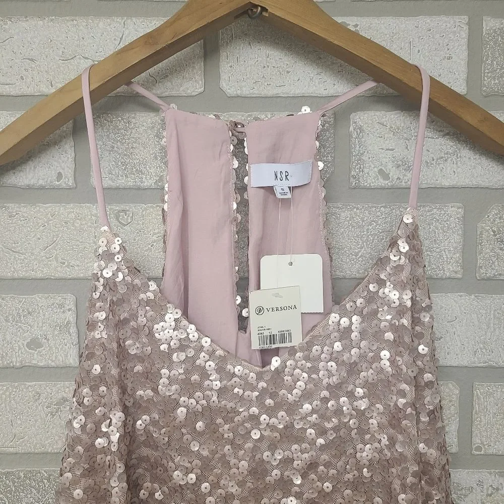 NSR Metallic Pink Sequin Racerback Tank Top Size Small - Picture 3 of 7